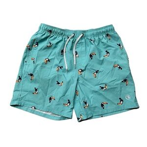 Ocean Current Men XL Swim Board Shorts Fast Dry Trunks Teal Blue Hawaiian Bird
